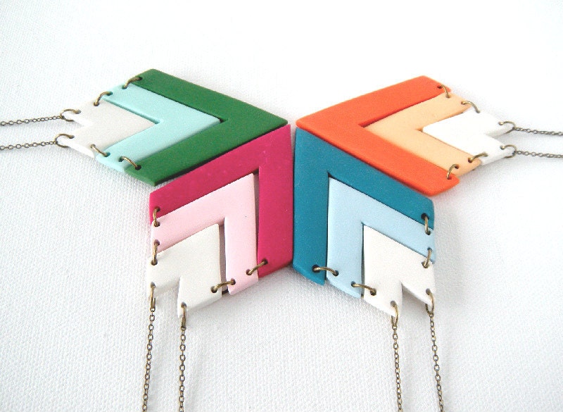 Ombre Tribal Arrow, Geometric Polymer Clay Necklace - AQuietCuriosity Ombre Tribal Arrow, Geometric Polymer Clay Necklace - AQuietCuriosity