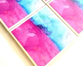 Watercolor Coasters, Pink Turquoise Ceramic Tiles, Ombre Abstract Art, Jacqueline Maldonado, Beverage Drink Coasters