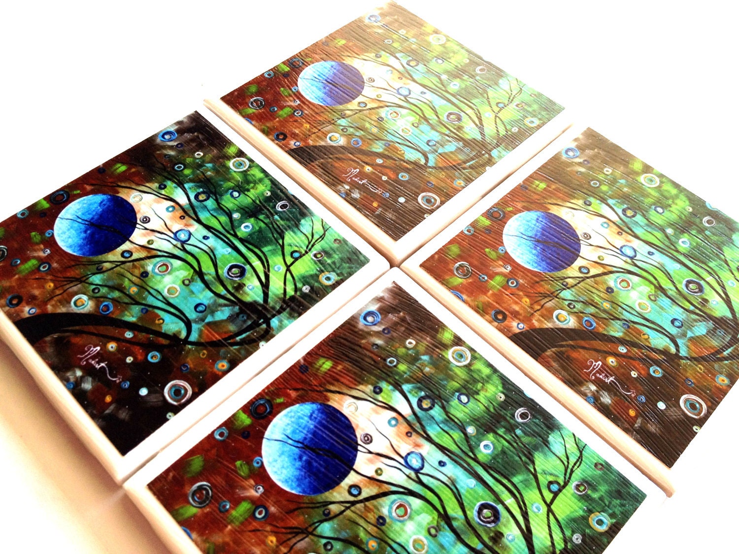 Blue Moon, Ceramic Tile Coaster, Mint Julep, MADART Drink Set