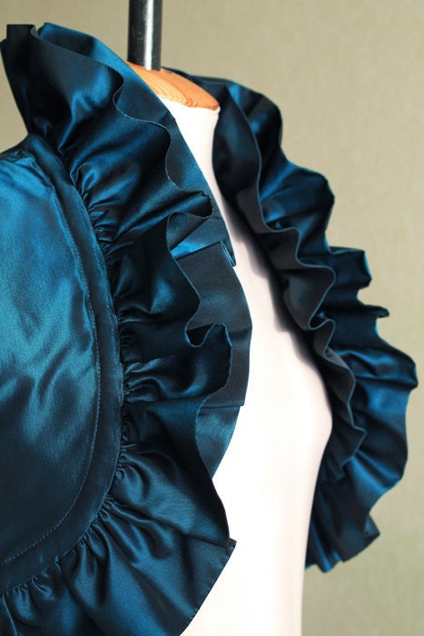 OOAK Navy Turqouise Dark Blue Aquamarine Taffeta Bolero Jacket Luxury Bolero - Bridesmaid Bridal Bolero - very small, XXS-size