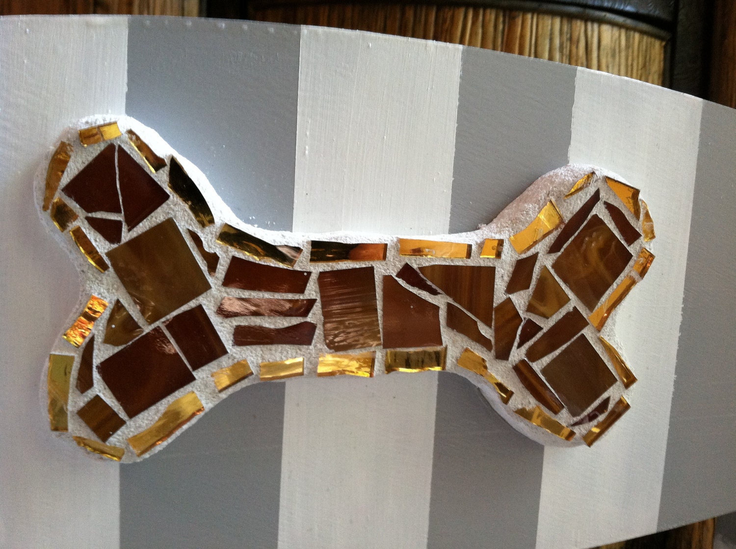 Sale FREE SHIPPING...Hollywood Style hand painted dog pet bed with hand painted cushion - Gray and White with Mosaic Bone