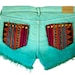 Tribal Aztec Navajo Southwestern Ethnic Print Teal Mint Ombre Dyed Studded Handmade Denim Destroyed Boho Coachella Hipster Cut Offs Shorts