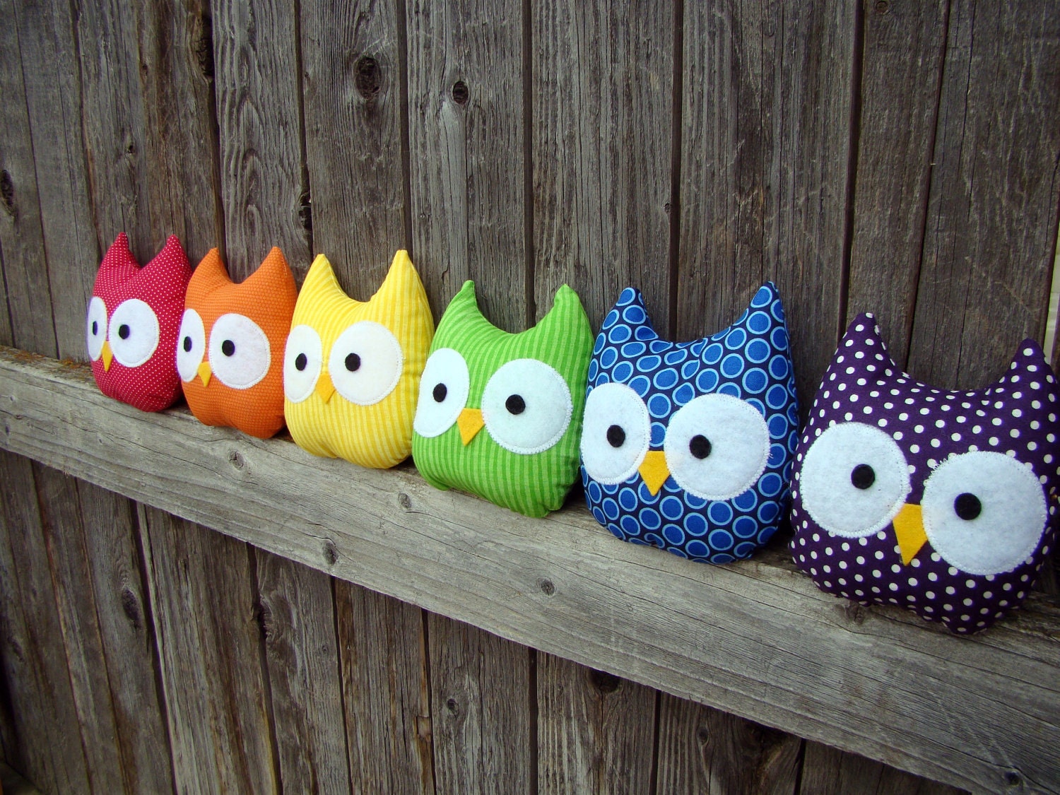 mini owl plush, stuffed owl rainbow, set of 6