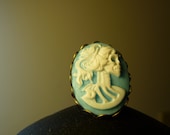 Skeleton Cameo Adjustable Ring in White and Blue by vintagerust