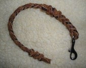 BRAIDED LEATHER training Tab - 4 strand 2 Tone brown/rust color 3/8" x 14" long- quality chrome swivel bolt snap