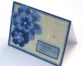Tattered Floral Card, Blue Denim flower note card, Recycled Blue Jeans, Friendship Card, greeting card, blank notecard