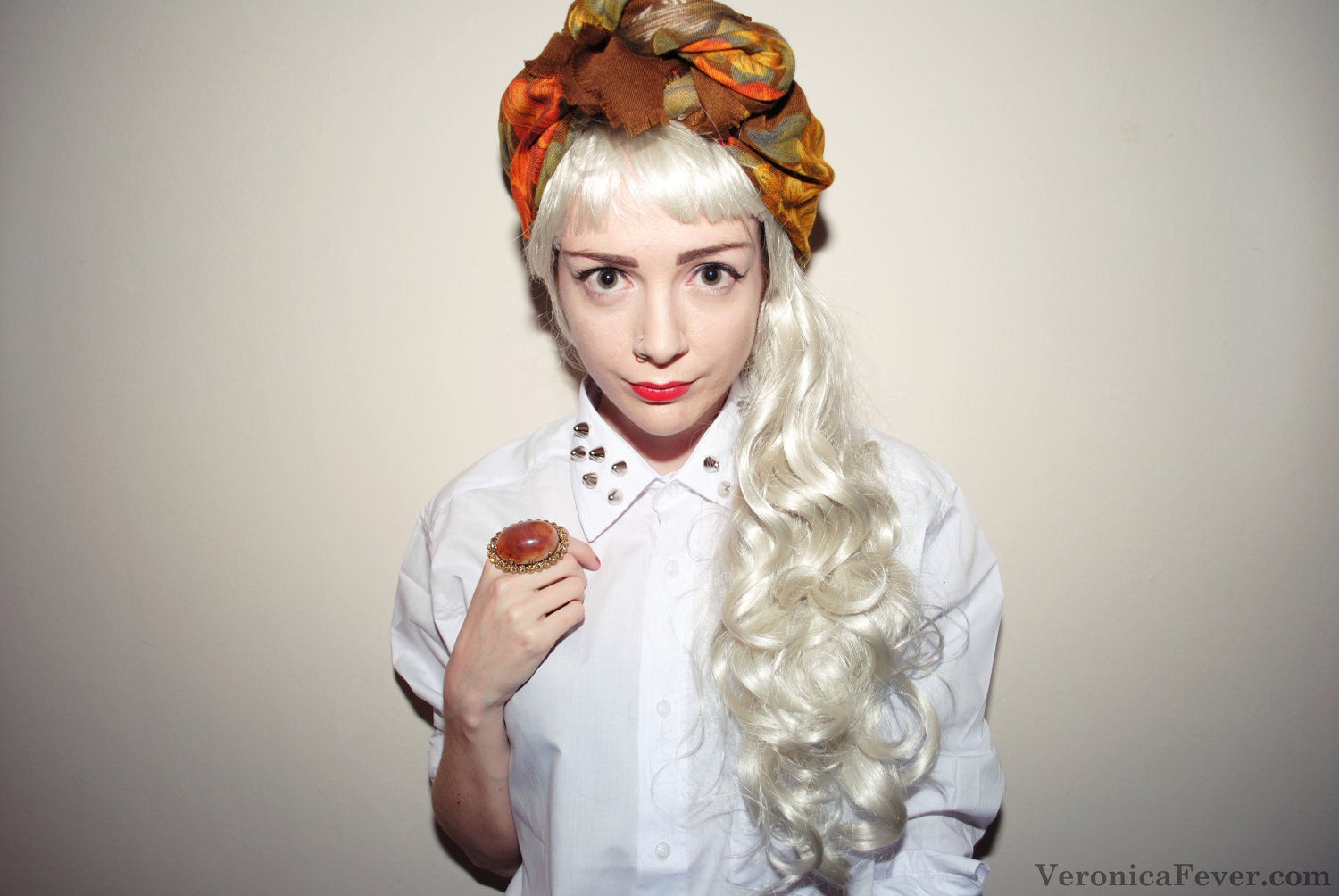 Stud Collar White Oversized Preppy Shirt Blouse Vintage