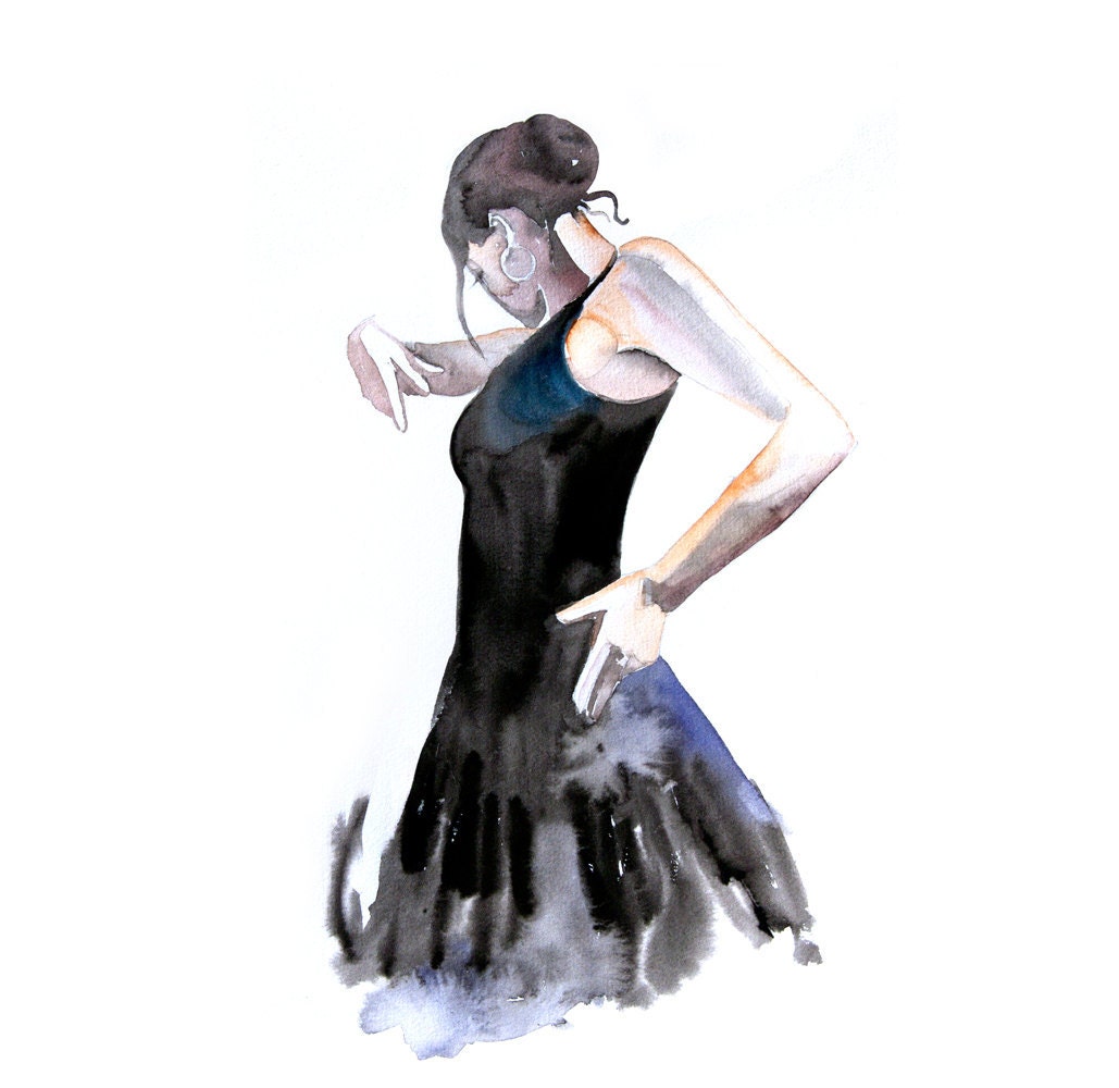 Flamenco dancer woman ART PRINT 13X19 original watercolor painting illustration home wall decor  modern contemporary reproduction poster