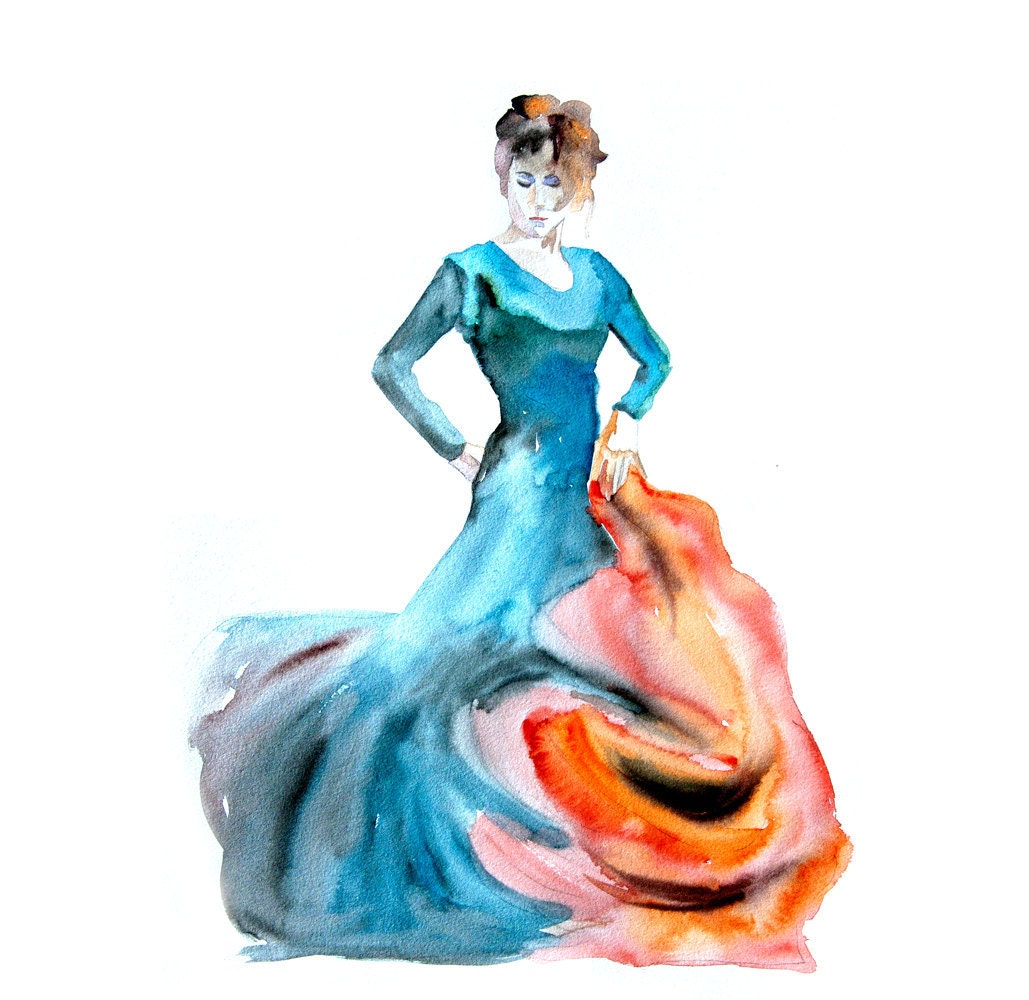 Flamenco dancer woman ART PRINT 13X19 original watercolor painting illustration home wall decor  modern contemporary reproduction poster
