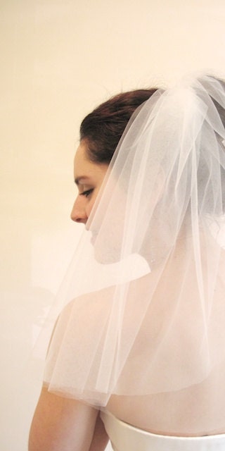 SALE  - Wedding Hair Accessories, Wedding Veil, Puffy Tulle Bridal Veil - 18" Shoulder Length Veil  (Double Layer)