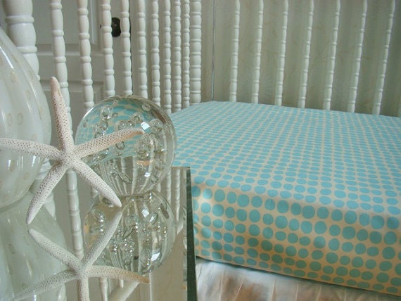Fitted Crib Sheet Baby Bedding Crib Sheet Amy Butler Turquoise and Ivory