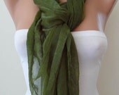 New - Mother's Day  - Olive Green Scarf - Tulle Fabric - Seamless Shawl