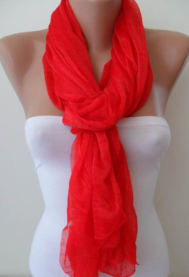 New - Mother's Day Gift - Red Tulle Scarf - Seamless