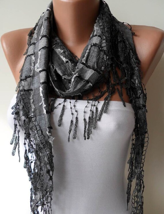 Autumn Scarf - Dark Grey Scarf with Trim Edge