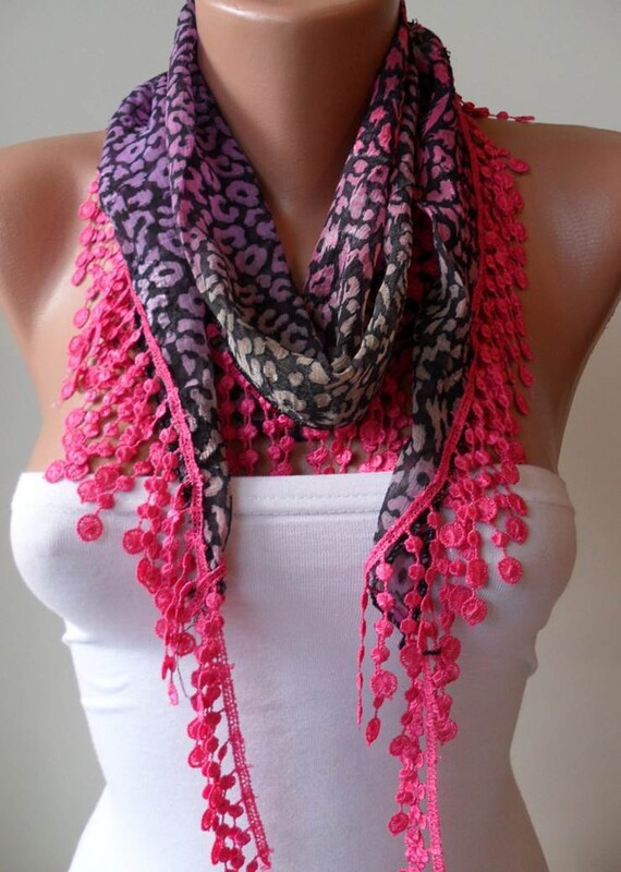 Leopard Print - Pink Scarf with Pink Trim Edge