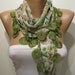 Green Cotton Thin Scarf with Green Trim Edge