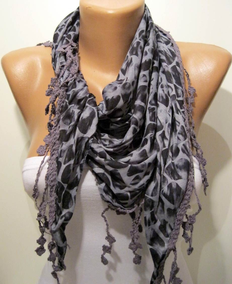 ON SALE - Leopard Print - Grey Scarf - with Trim Edge