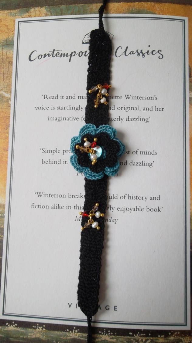 Black and Blue Crochet - Handknitting Bracelet witg Freshwater Pearls and Crystals - Special Design