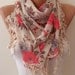 Pink and Flowered Shawl / Scarf - with Lace Edge