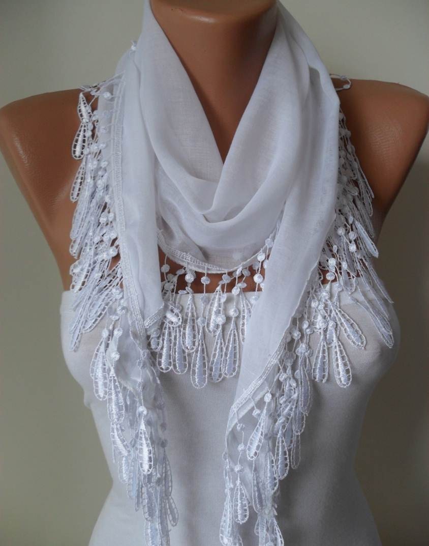 White Scarf with White Trim Edge - Spring-Summer Collection