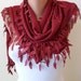 Burgundy Scarf with Burgundy Trim Edge Shaped Leaves - New