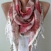 Pink and Peach - Flowered - Triangle Shawl - with Beige Trim Edge