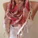 Pink and Peach - Flowered - Triangle Shawl - with Beige Trim Edge