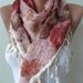 Pink and Peach - Flowered - Triangle Shawl - with Beige Trim Edge