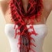 Red Shawl / Scarf with Red Trim Edge
