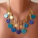 Trendy - Button Necklace with Chain in Blue - Speacial Design