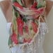New - Colorful Flowered Scarf - with Beige Trim Edge