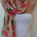 New - Colorful Flowered Scarf - with Beige Trim Edge