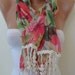 New - Colorful Flowered Scarf - with Beige Trim Edge