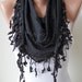 Triangular - Black Cotton Scarf with Trim Edge -Leopard Fabric