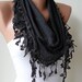 Triangular - Black Cotton Scarf with Trim Edge -Leopard Fabric