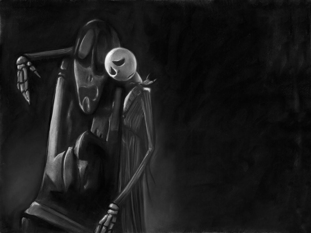 Jack's Lament - Nightmare Before Christmas - signed museum quality giclée fine art print 16x20 Charcoal and Pastel