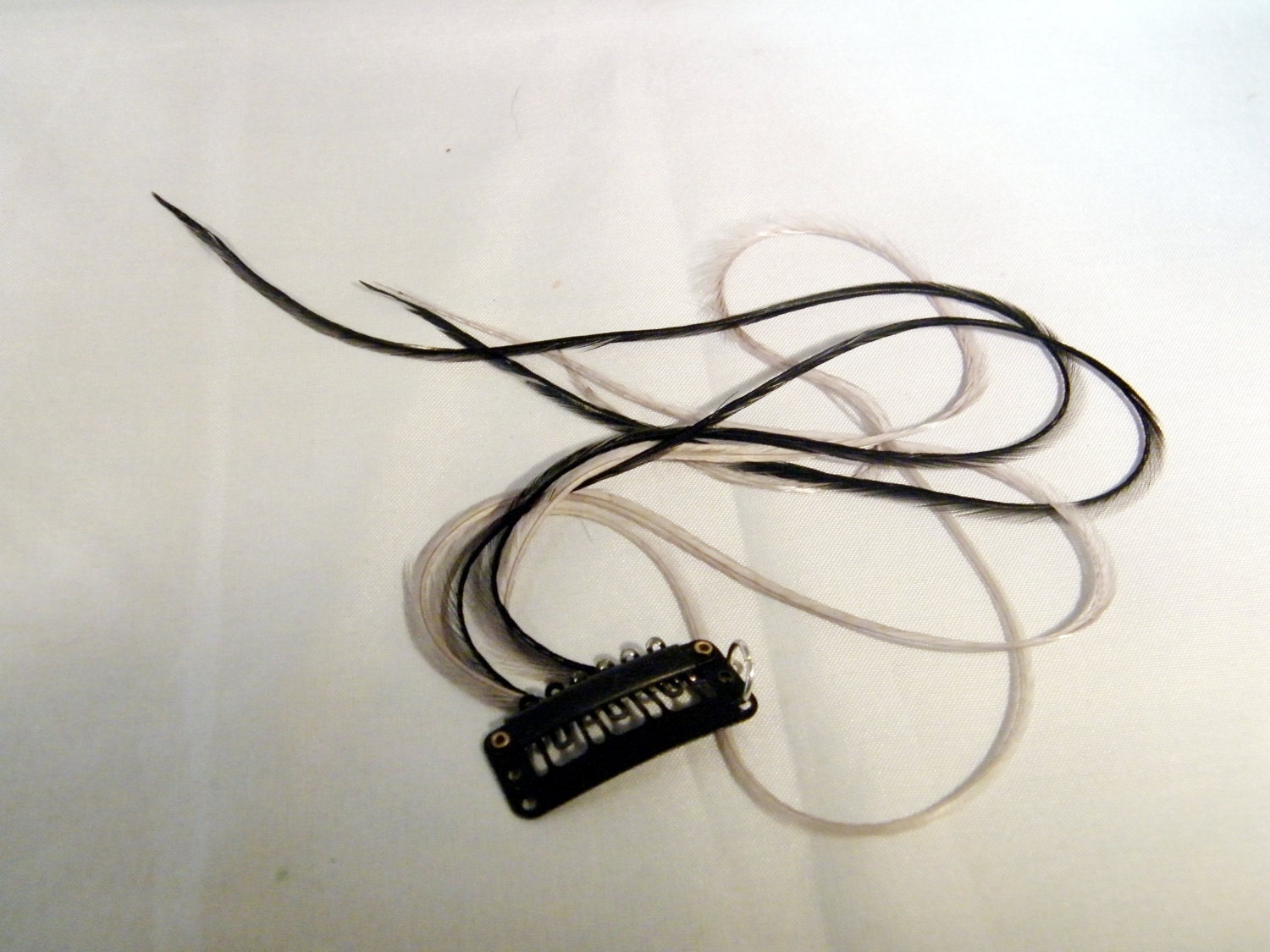 Feather Extension Clip In, Black, Silver, Long