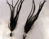 Feather Earrings Long Black and White Lampwork Beaded Feather Earrings 11 inches long wire wrapped silver