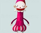 Children illustration art print pink circus clown 5.8" x 8.3" A5
