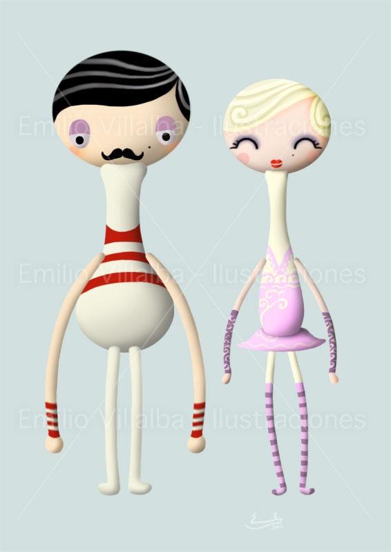 Children illustration art print circus trapeze artists 5.8" x 8.3" A5