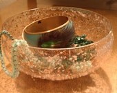 Hollywood Regency Vintage Gold and White glass catch-all jewelry candy dish speckled paint unique rare