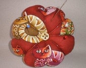 Pincushion CAT FABRIC. Great for a sewing gift - Round Pin cushion - Double sided cats.