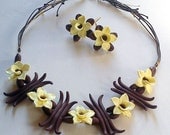 Vanilla coffee jewelry set - Vanilla flowers earrings and necklace-MADE TO ORDER