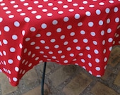 44" X 90" Rectangle Elmo Red with White Medium Sized Polka Dots Table Cloth Only