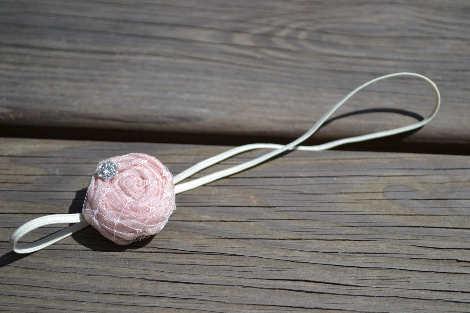 Ivory Baby Headband - Skinny Elastic Headband - Blush - Powder Pink - Rosette - Crystal - Baby - Infant - Toddler - Tween