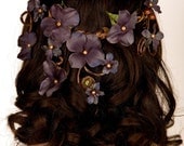 Floral Crown Head Piece - Cascading Veil of Purple Blue Flowers - Woodland Wedding, Special Occasion, Summer Festivals - Forest Nymph