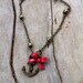 Anchors Away. With Red Bow. Antique bronze/brass anchor charm bracelet