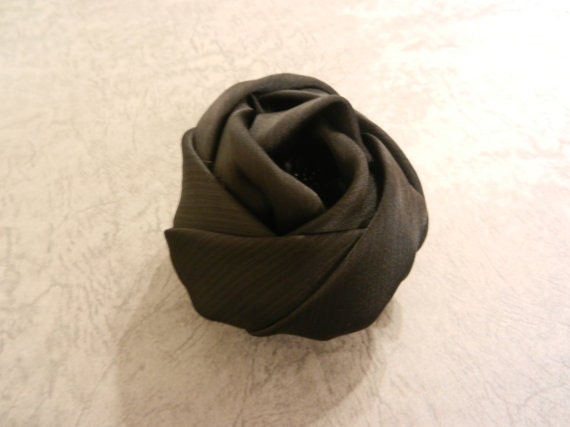 Handmade Satin Flower Brooch, Black Fabric Flower, Brooch Pin
