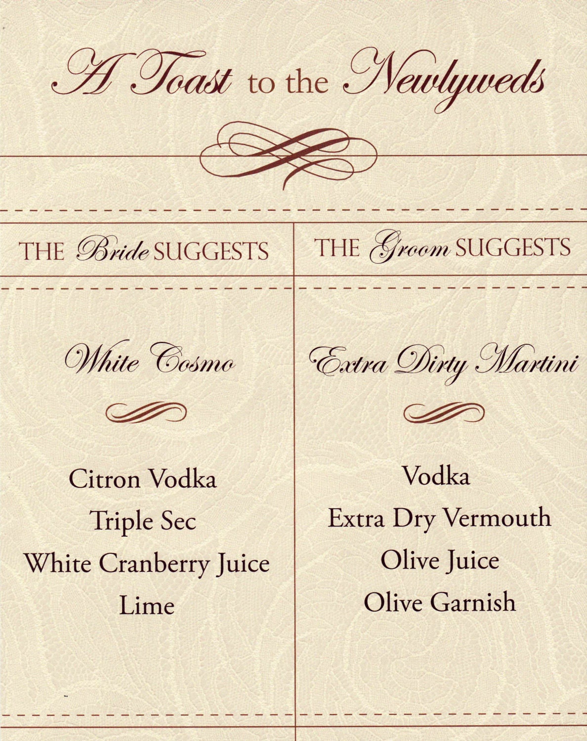 Signature Drink Bar Menu - Customized Without Frame
