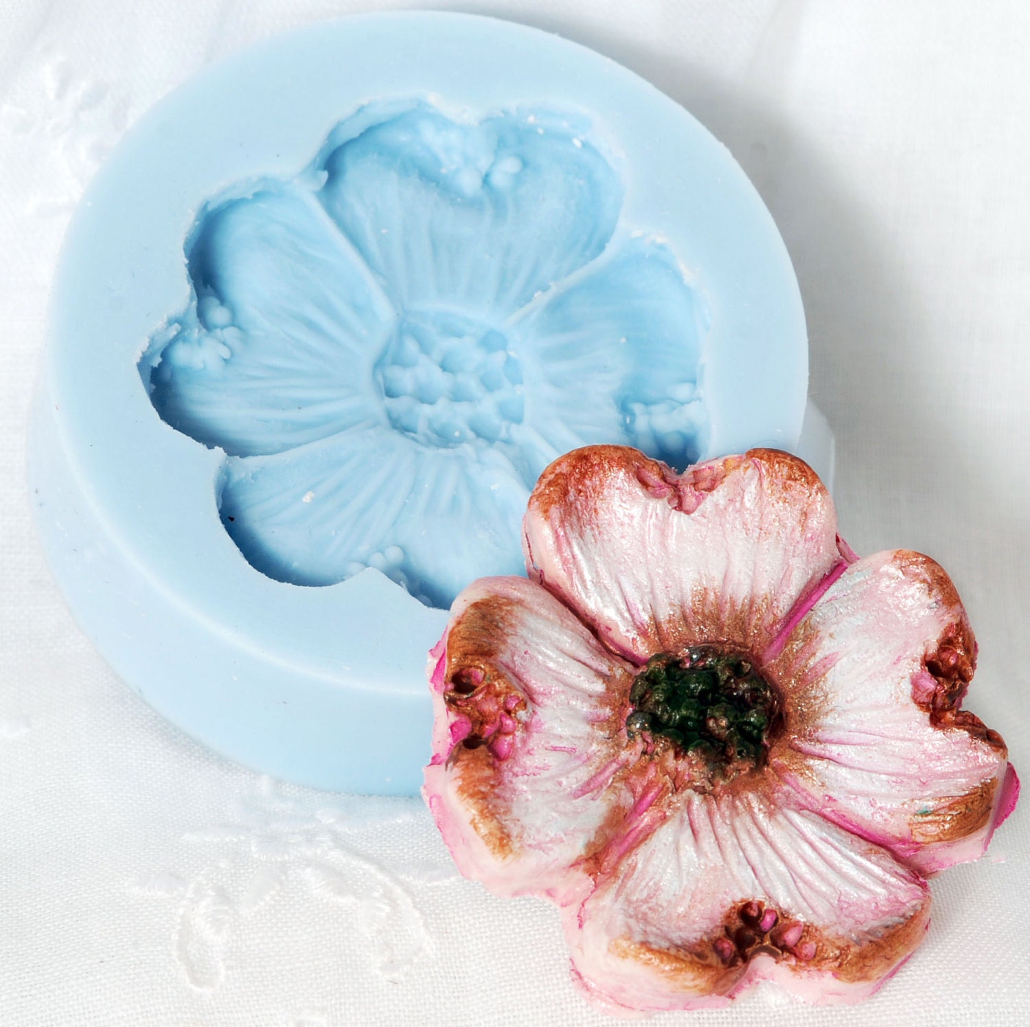 Dogwood Blossom Silicone Mold make Cabochons for Jewelry, Crafts, Scrapbooking use with Polymer Clay, Wax, Soap, Epoxy Resin and More